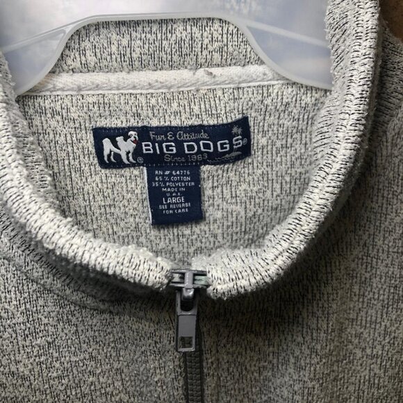 Vintage Y2K Big Dogs Gray 1/4 Zip Pullover Sweater Embroidered Logo Pockets Sz L - Picture 2 of 9